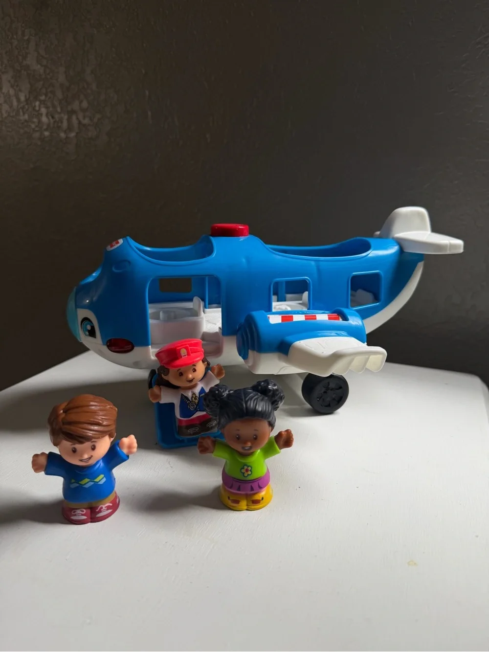 Blue Toy Airplane Playset with Three Figures